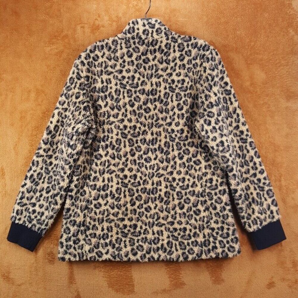 CALVIN KLEIN Womens Jacket Large Tan Leopard Zip Up Sherpa Plush Teddy Pockets - Picture 4 of 8